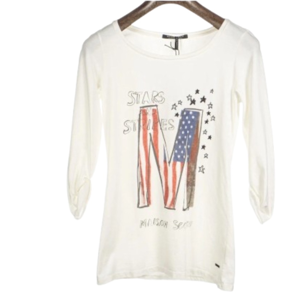 Maison Scotch Womens Top Star and Stripes 3/4 sleeve